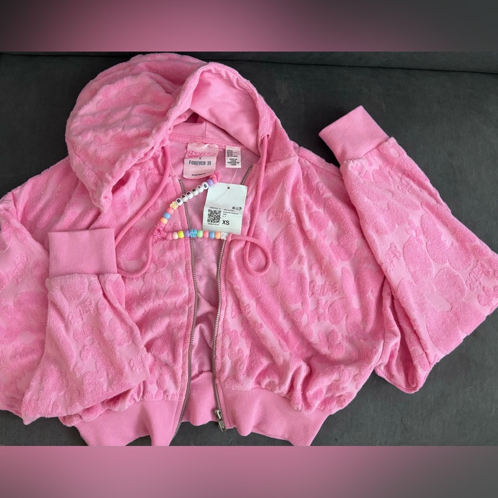 🍑FOREVER 21 Barbie Girl Beaded Hood Crop Jacket ONLY (2Piece)